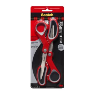 Scotch 8" Multipurpose Stainless Steel Scissors, 2 Pack, Red/Gray - Image 1
