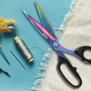 Extra Long Professional Tailor Scissors, Stainless Steel Sewing Shears with Iridescent Blades, 10.25″, Titanium Plated Tailoring Scissors for Dressmaking, Leather Cutting, by Better Office Products