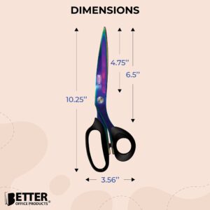 Extra Long Professional Tailor Scissors, Stainless Steel Sewing Shears with Iridescent Blades, 10.25″, Titanium Plated Tailoring Scissors for Dressmaking, Leather Cutting, by Better Office Products