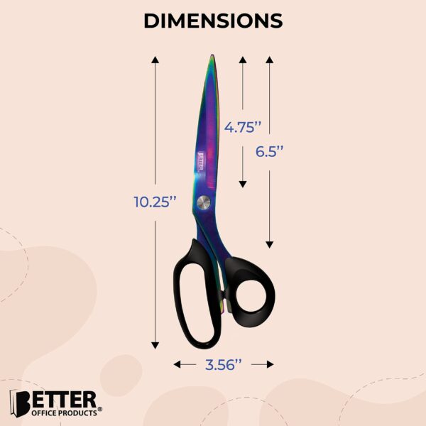 Extra Long Professional Tailor Scissors, Stainless Steel Sewing Shears with Iridescent Blades, 10.25″, Titanium Plated Tailoring Scissors for Dressmaking, Leather Cutting, by Better Office Products