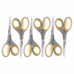 Westcott Titanium Straight Scissors, 7″, High School Educational Level, Gray/Yellow, for Office, 6 Pack
