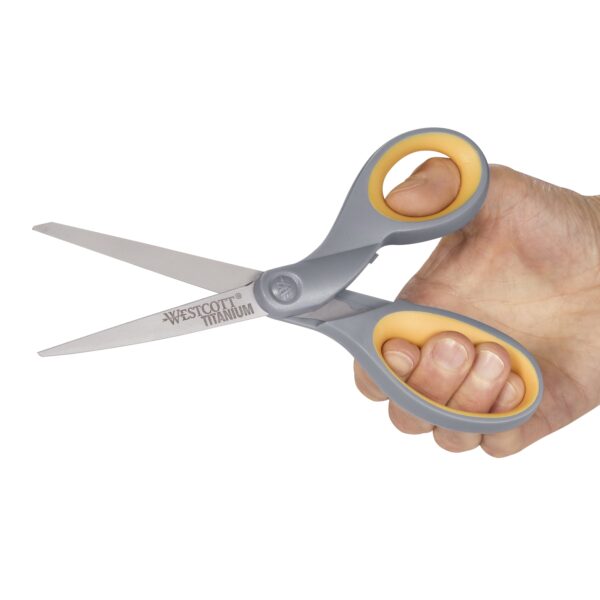 Westcott Titanium Straight Scissors, 7″, High School Educational Level, Gray/Yellow, for Office, 6 Pack