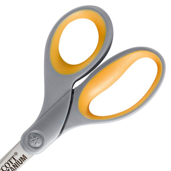 Westcott Titanium Straight Scissors, 7″, High School Educational Level, Gray/Yellow, for Office, 6 Pack