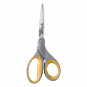 Westcott Titanium Straight Scissors, 7″, High School Educational Level, Gray/Yellow, for Office, 6 Pack