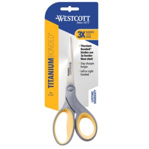 Westcott Titanium Straight Scissors, 7″, High School Educational Level, Gray/Yellow, for Office, 6 Pack