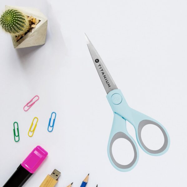 Westcott Crafting Scissors, Titanium Bonded, 5″ Micro-Tip, Light Blue, 1 Count