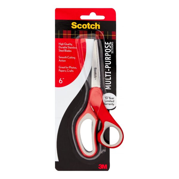 Scotch Multi-Purpose Scissors, 6 in., Red/Gray Scotch Multi-Purpose Scissors, 6 in., Red/Gray