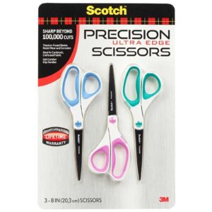 Scotch Precision Ultra Edge Scissors, 8 in., Assorted Colors, 3 Count