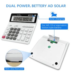 Desktop Calculator, Clear Large LCD 12-Digit Display, School Calculators with Dual Power Battery and Solar, Sensitive Big Buttons and Standard Function for School, Office, Home