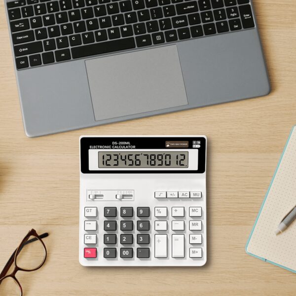 Desktop Calculator, Clear Large LCD 12-Digit Display, School Calculators with Dual Power Battery and Solar, Sensitive Big Buttons and Standard Function for School, Office, Home