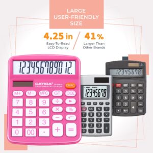 CATIGA CD-2786 Metal Desktop Calculator 12 Digit w/ Extra Large Display Standard Function (Pink) - Image 7