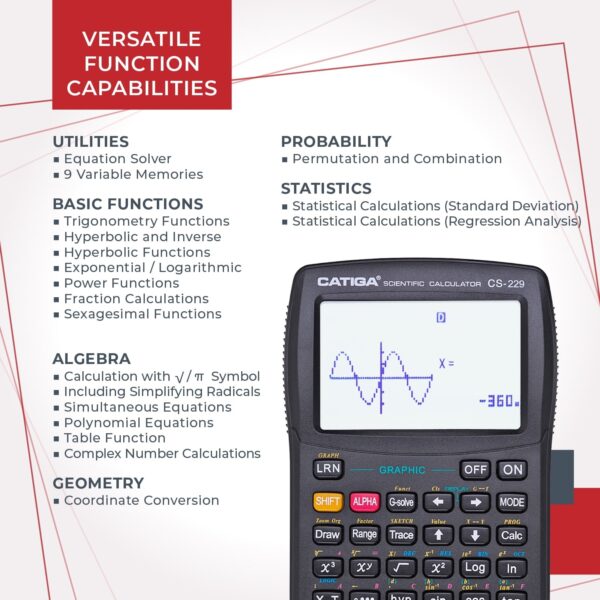 CATIGA CS-229 Electronics Scientific Calculator with Graphic Functions, Black