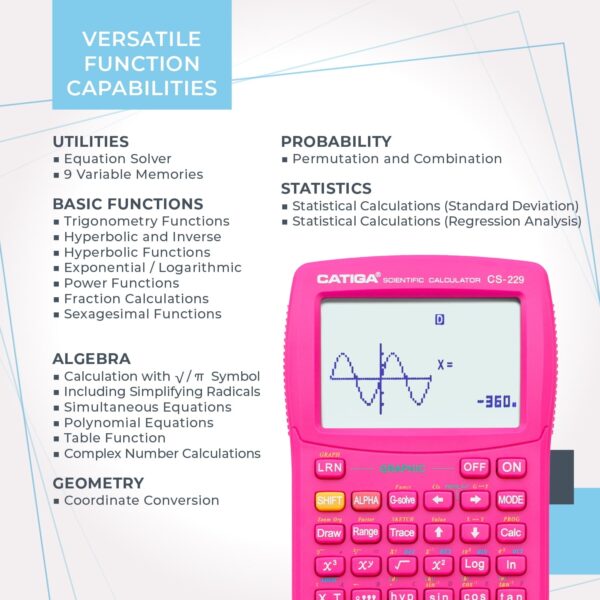 CATIGA CS-229 Electronics Scientific Calculator with Graphic Functions, Black