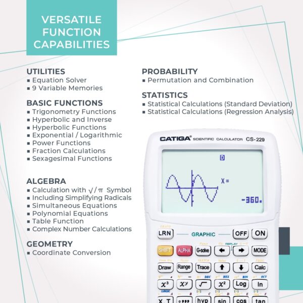 CATIGA CS-229 Electronics Scientific Calculator with Graphic Functions, Black