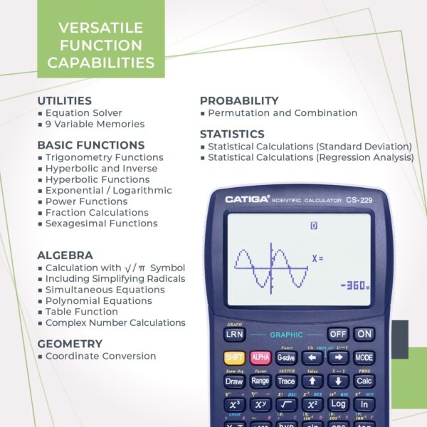 CATIGA CS-229 Electronics Scientific Calculator with Graphic Functions, Black