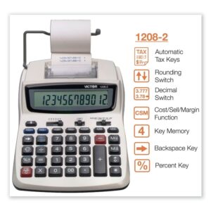 Victor Technology 1208-2 Two-Color Compact Printing Calculator - Black/Red - Image 3