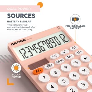 CATIGA CD-2786 Metal Desktop Calculator 12 Digit w/ Extra Large Display Standard Function (Pink) - Image 109
