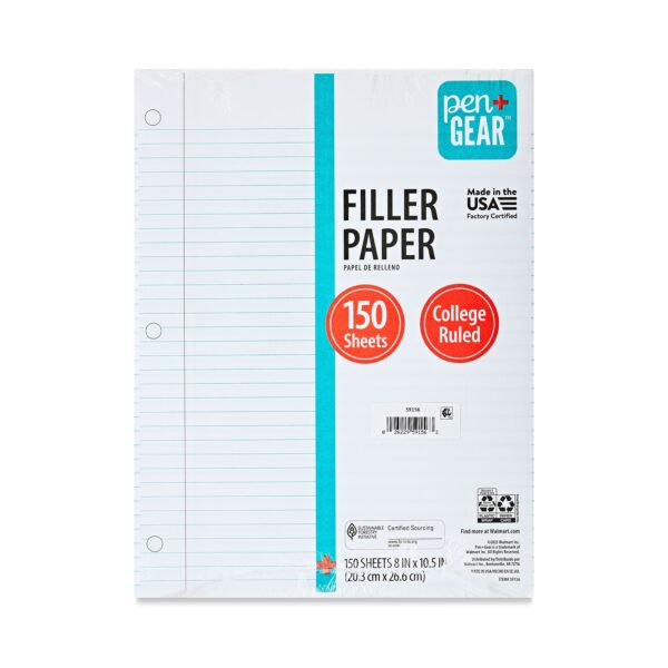 Pen+Gear College Ruled Filler Paper, 10.5″ x 8″, 150 Sheets (59156)