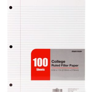 Filler Paper 600 Sheets (6pks of 100) – College Ruled (8.5in x 11in) – 3 Hole Punched for Ring Binders