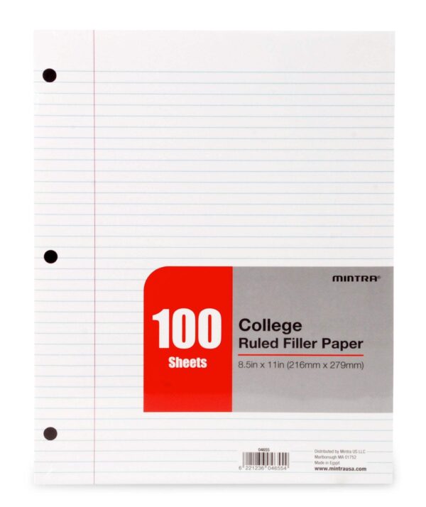 Filler Paper 600 Sheets (6pks of 100) – College Ruled (8.5in x 11in) – 3 Hole Punched for Ring Binders