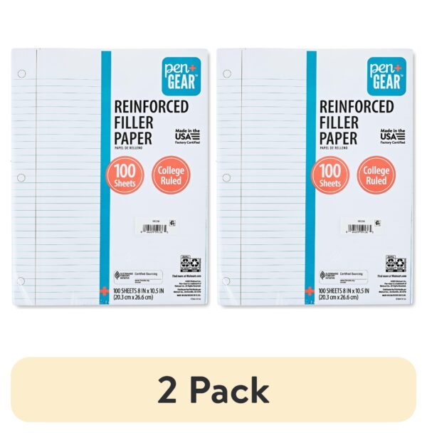 Pen+Gear College Ruled 8″ x 10.5″ Reinforced Filler Paper, 100 Sheets