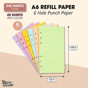 6 Pack Colored A6 Lined Binder Paper (240 Sheets/480 Pages), 6 Ring Hole Punch Blank Loose Leaf Ruled Refill Inserts for Planner, Journal, Notebooks, Budget Organizer - Pastel Colors - Image 5
