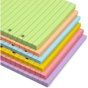 6 Pack Colored A6 Lined Binder Paper (240 Sheets/480 Pages), 6 Ring Hole Punch Blank Loose Leaf Ruled Refill Inserts for Planner, Journal, Notebooks, Budget Organizer - Pastel Colors - Image 9