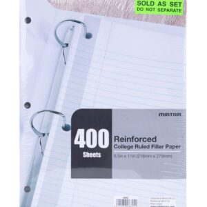 Reinforced Filler Paper (4 Pack) – College Ruled – 3hole punched and reinforced for ring binders