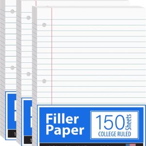 VEEBOOST College Rule Filler Paper, 10.5″ x 8″, White, 150 Sheets, Count 12 Pack