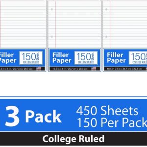 VEEBOOST College Rule Filler Paper, 10.5″ x 8″, White, 150 Sheets, Count 12 Pack