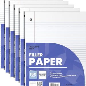 E-Clips USA College Ruled Notebook Paper, 1800 Loose Leaf Paper Sheets, 6-pack