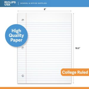 E-Clips USA College Ruled Notebook Paper, 1800 Loose Leaf Paper Sheets, 6-pack