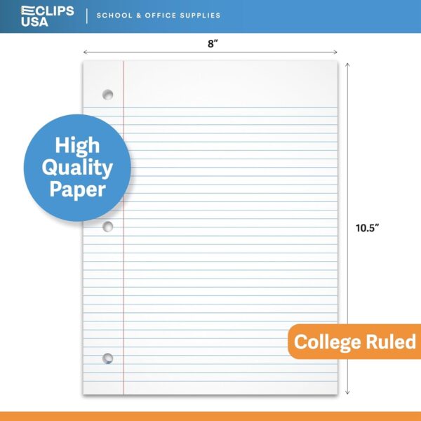 E-Clips USA College Ruled Notebook Paper, 1800 Loose Leaf Paper Sheets, 6-pack