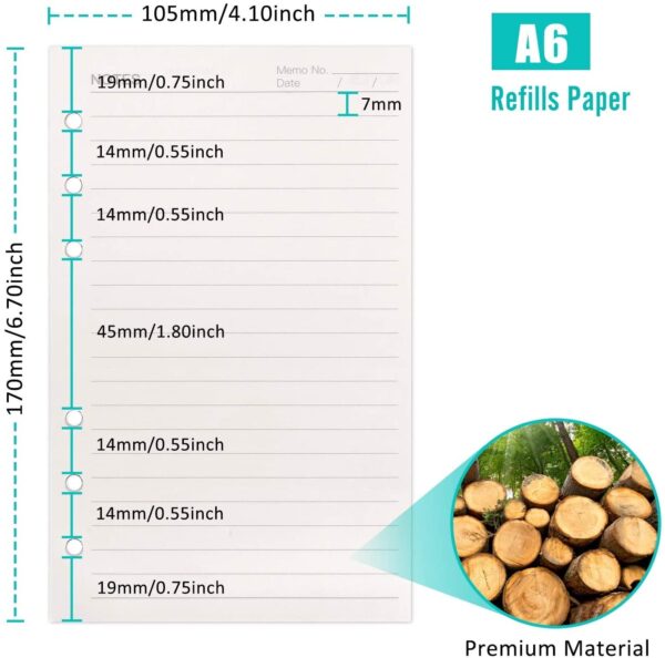 A6 Refill Paper, 80 Pages A6 Loose Leaf Paper 6 Hole Notebook Refills for 6 Ring Refillable Binder Notebook Planner Diary Journals Painting Personal Organiser-Line or Blank Pages