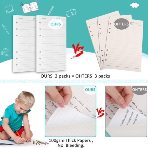 A6 Refill Paper, 80 Pages A6 Loose Leaf Paper 6 Hole Notebook Refills for 6 Ring Refillable Binder Notebook Planner Diary Journals Painting Personal Organiser-Line or Blank Pages