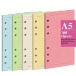 DIAEDGE 100 Sheets A5 Lined Refill Paper 5 Colors 6 Hole Punched Loose Leaf Paper For Refillable Notebook Binder For Journal And Planner Inserts