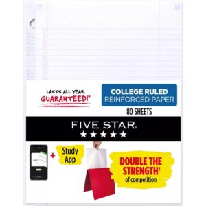 80ct College Ruled Reinforced Filler Paper: 8.5 x 11 Inch White Loose Leaf, 80 Sheets, Stationery & Office Supplies