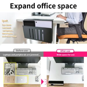 Citqueo Desk Side Storage, Under Desk Storage, No Drill Steel Hanging Desk Organizer, Laptop Holder, Desk Storage Holder for Office & Home (Black) - Image 2