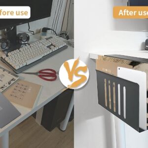 Citqueo Desk Side Storage, Under Desk Storage, No Drill Steel Hanging Desk Organizer, Laptop Holder, Desk Storage Holder for Office & Home (Black) - Image 6
