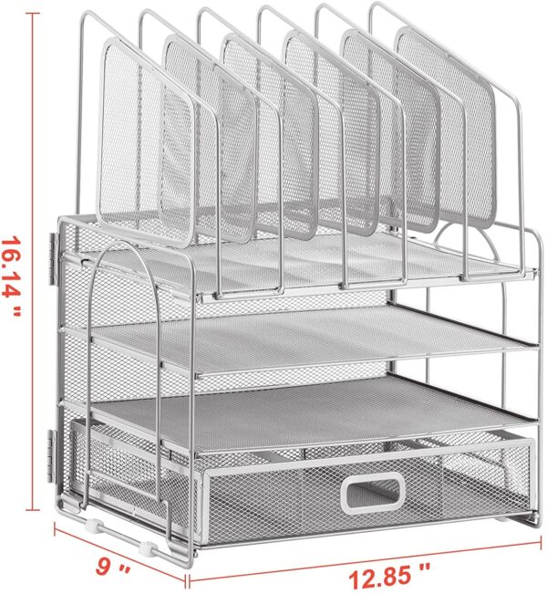 Marbrasse Desk Organizer with Drawer, 4-Tier Mesh Desk File Organizer with 5 Vertical File Holders and 2 Pen Holders, Multifunction Desktop Organizer,Desk Organizers and Accessories for Home Office