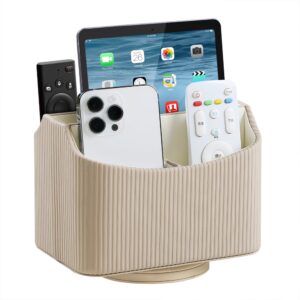 PU Leather Remote Control Holder, 360 Degree Rotating Desk Organizer Storage Table Remote Caddy, Spinning Bedside Organizer Nightstand Organizer for Desktop Office Home (White) - Image 7