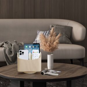 PU Leather Remote Control Holder, 360 Degree Rotating Desk Organizer Storage Table Remote Caddy, Spinning Bedside Organizer Nightstand Organizer for Desktop Office Home (White) - Image 14