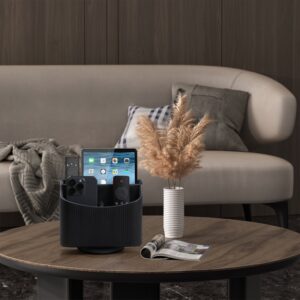 PU Leather Remote Control Holder, 360 Degree Rotating Desk Organizer Storage Table Remote Caddy, Spinning Bedside Organizer Nightstand Organizer for Desktop Office Home (White) - Image 17