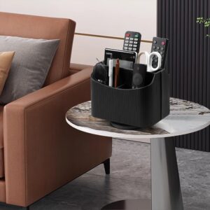 PU Leather Remote Control Holder, 360 Degree Rotating Desk Organizer Storage Table Remote Caddy, Spinning Bedside Organizer Nightstand Organizer for Desktop Office Home (White) - Image 21