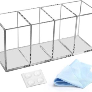 Acrylic Pen Holder 4 Compartments, Clear Acrylic Pencil Holders For Desk, Makeup