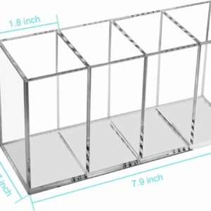 Acrylic Pen Holder 4 Compartments, Clear Acrylic Pencil Holders For Desk, Makeup