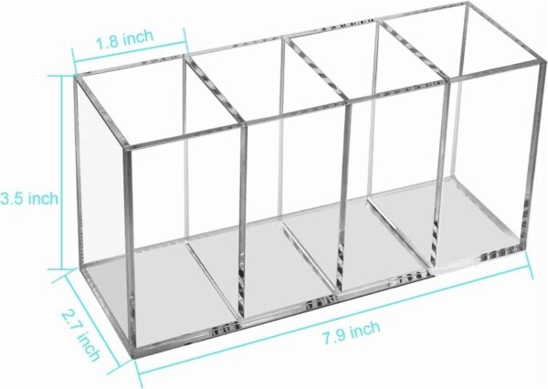 Acrylic Pen Holder 4 Compartments, Clear Acrylic Pencil Holders For Desk, Makeup