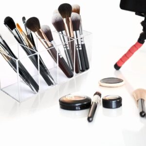 Acrylic Pen Holder 4 Compartments, Clear Acrylic Pencil Holders For Desk, Makeup