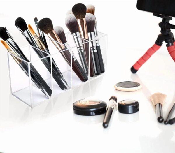 Acrylic Pen Holder 4 Compartments, Clear Acrylic Pencil Holders For Desk, Makeup