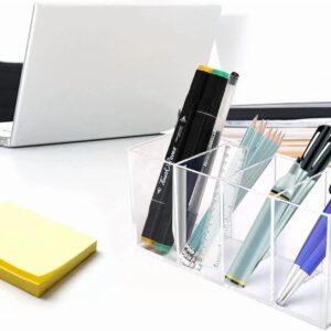 Acrylic Pen Holder 4 Compartments, Clear Acrylic Pencil Holders For Desk, Makeup
